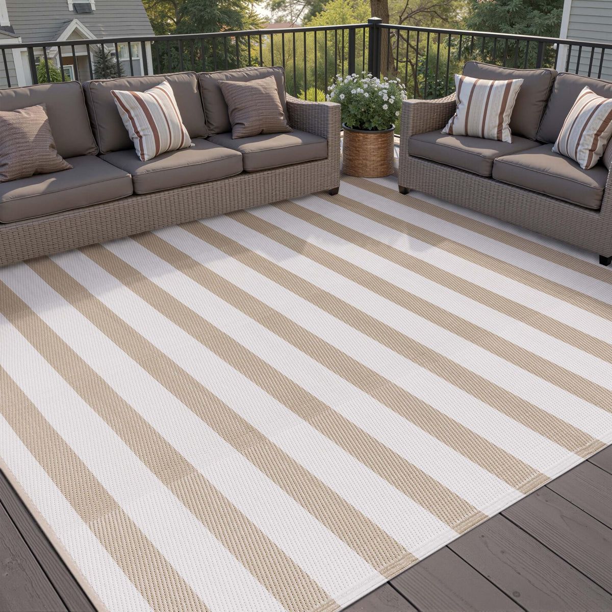 PureCozy outdoor rug reversible design enables quick style change