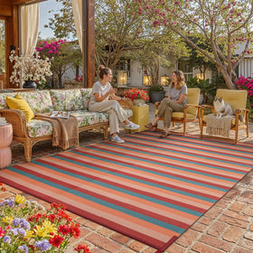 PureCozy outdoor rug stripe orange red 9x12 for patios, bold color and reversible design.