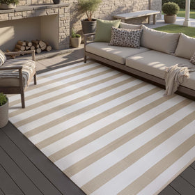 PureCozy outdoor rug striped pattern enhances patio color and style