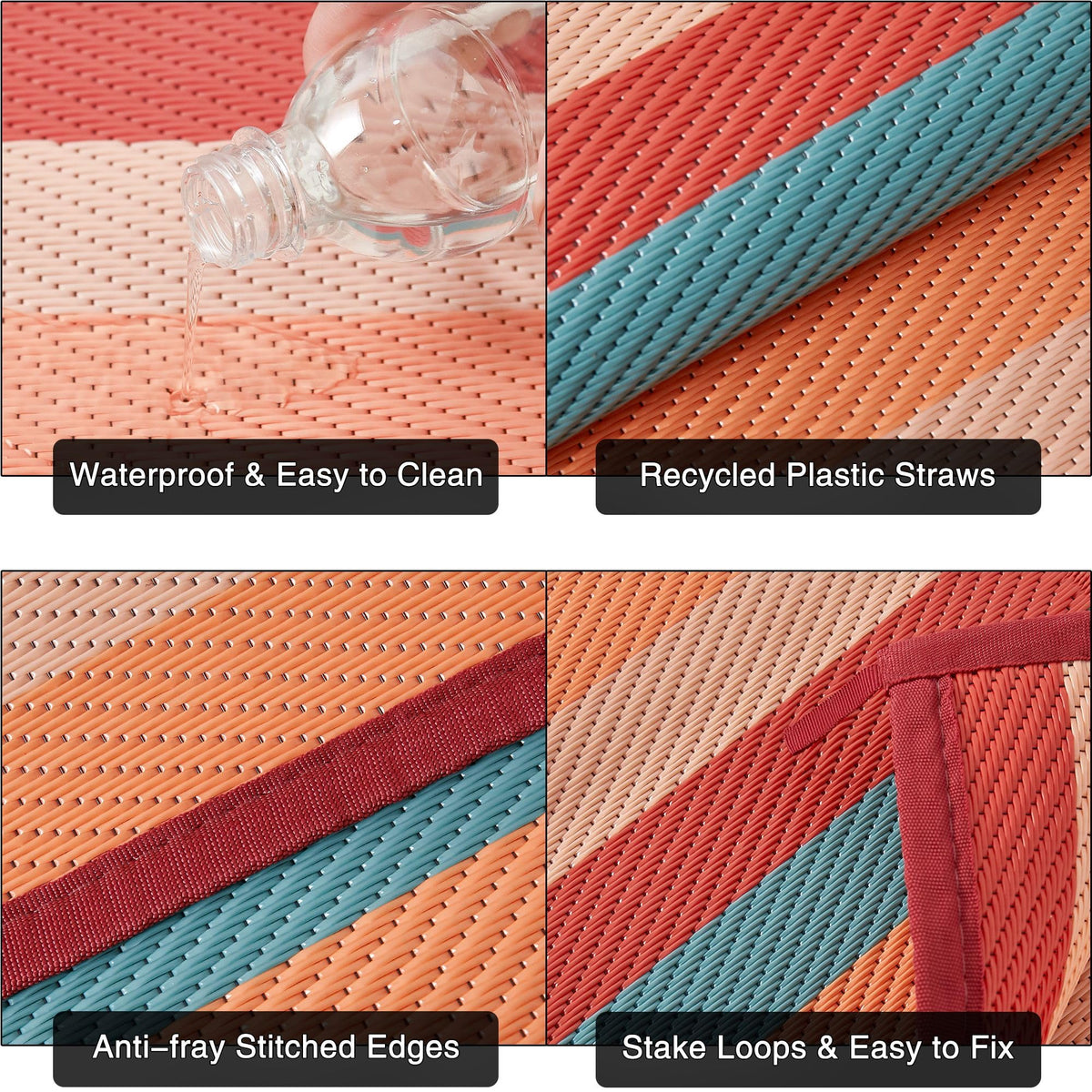 PureCozy outdoor rug UV fade resistant keeps colors vibrant outdoors.