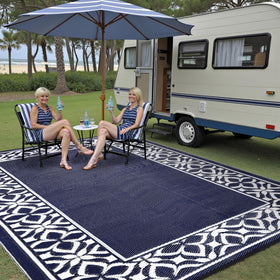 PureCozy waterproof outdoor rug showing water resistance for decks