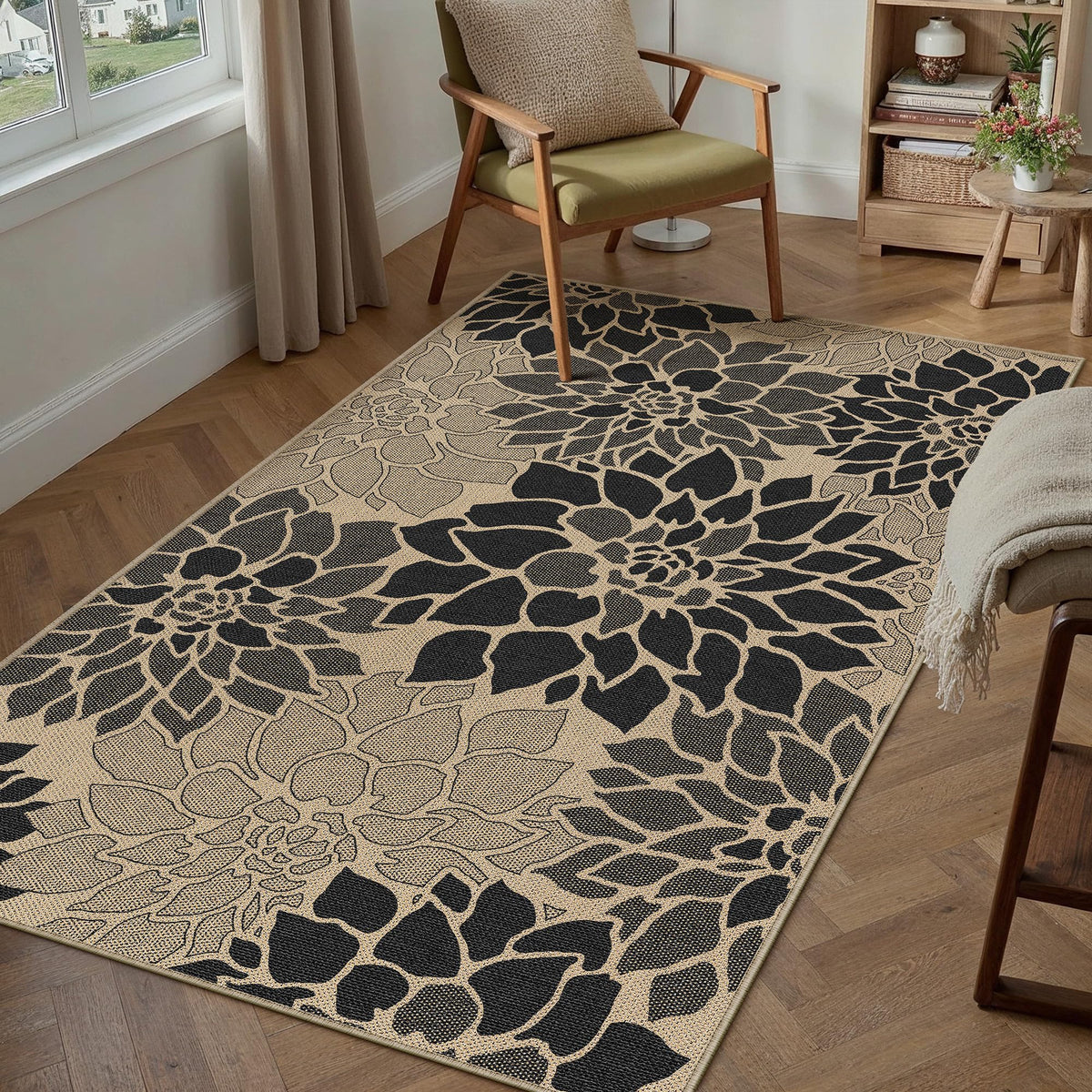 PureCozy outdoor rug in sun illustrating weather resistance