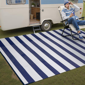 PureCozy reversible stripe design rug adds two looks for outdoors.