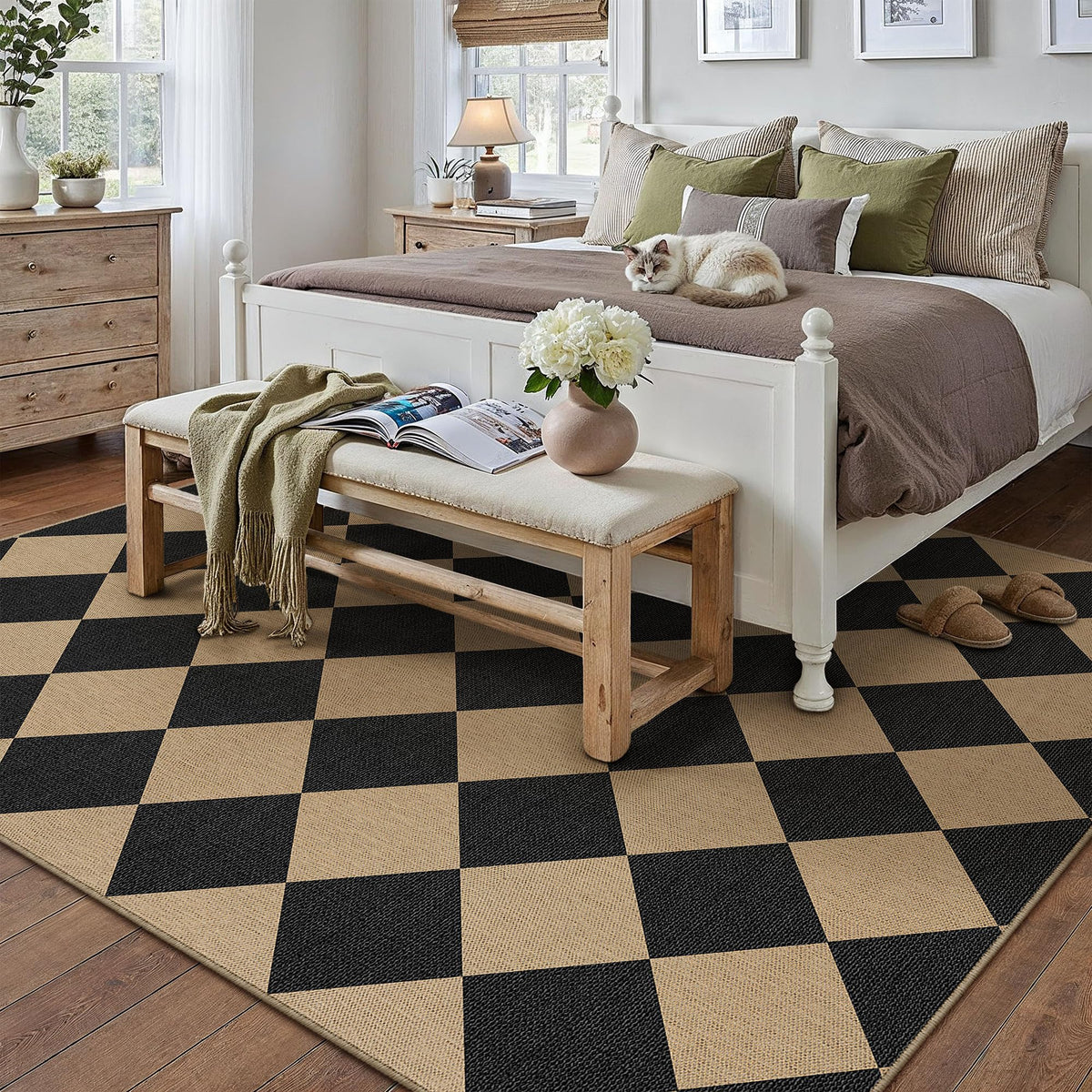 PureCozy rug with TPE backing stays put on clean floors.