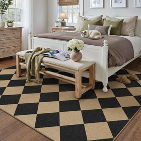 PureCozy rug with TPE backing stays put on clean floors.