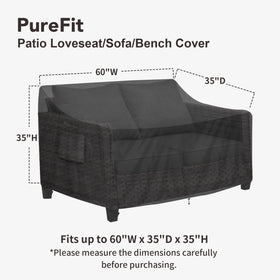 PureFit outdoor couch cover shows air vent for better airflow.