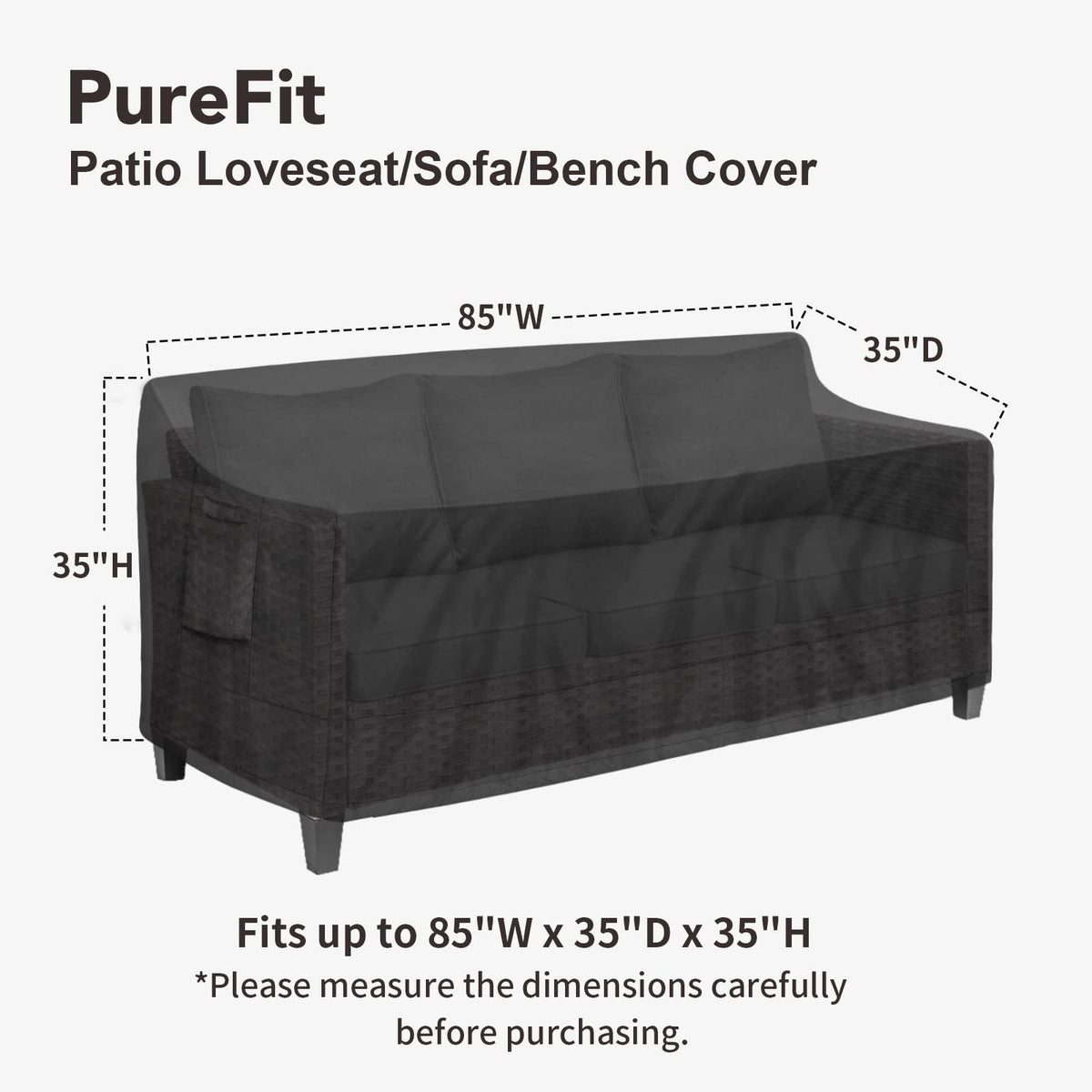 PureFit couch cover features an air vent design to reduce condensation.