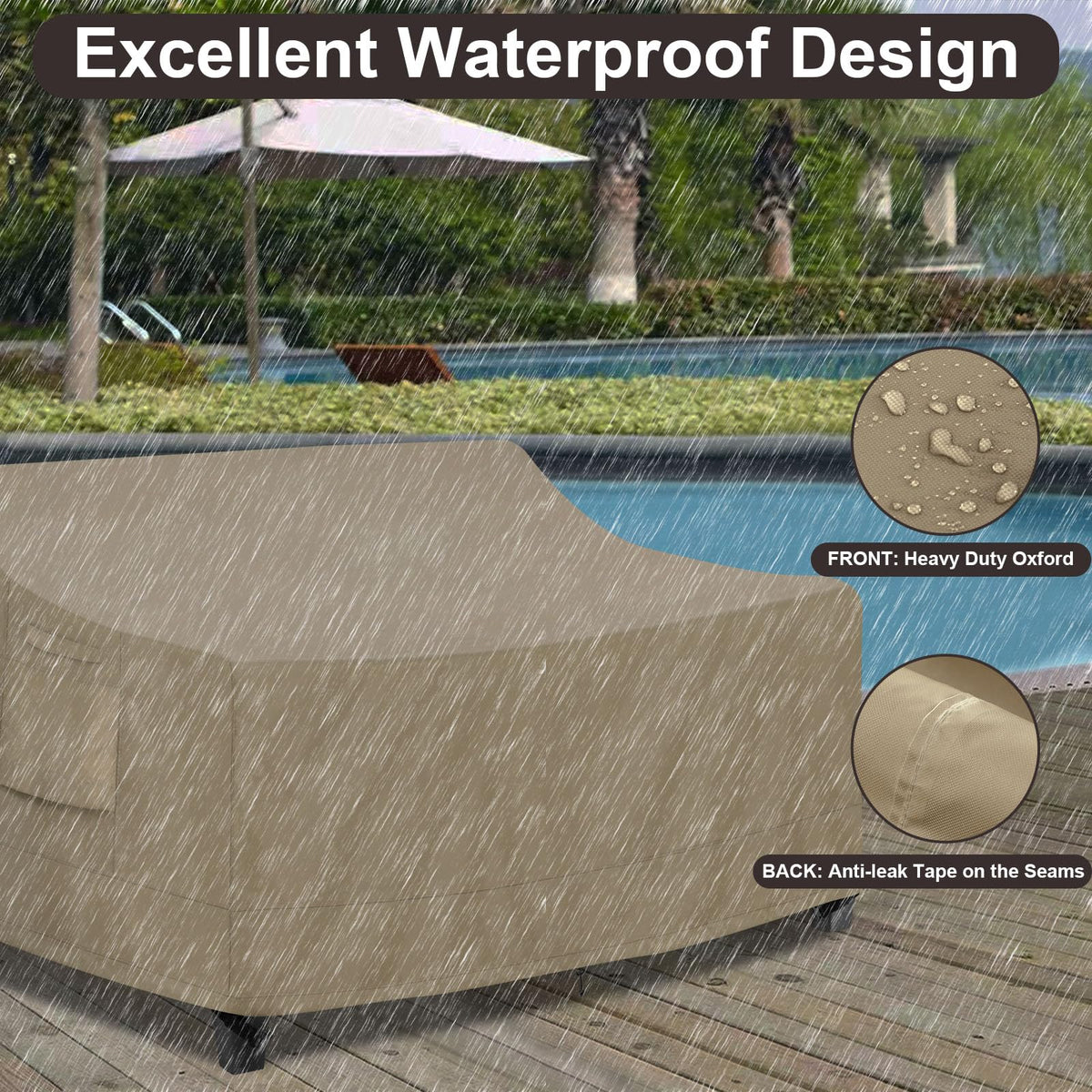 PureFit outdoor couch cover with padded handles for quick placement.