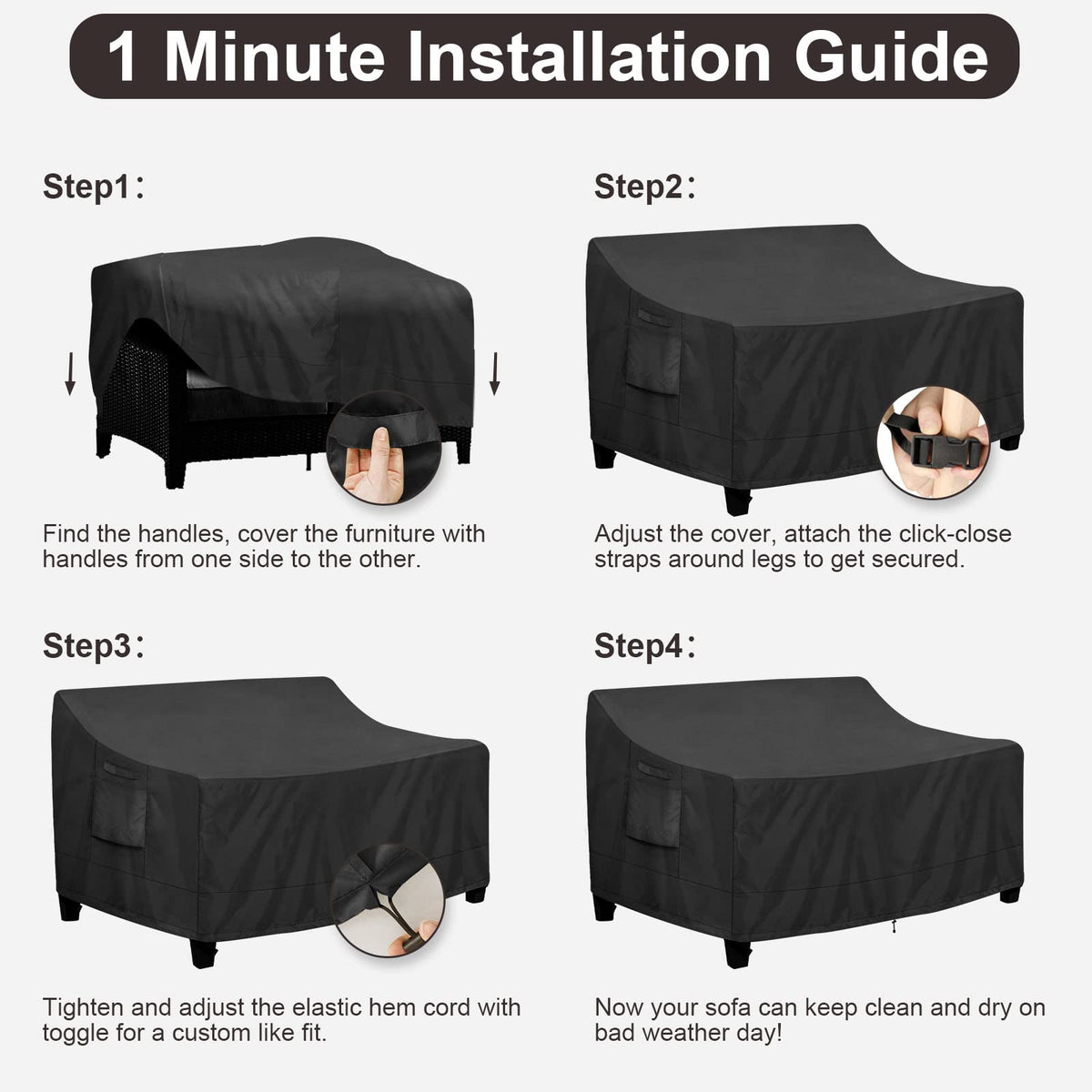 PureFit storage bag included with the couch cover for easy storage.