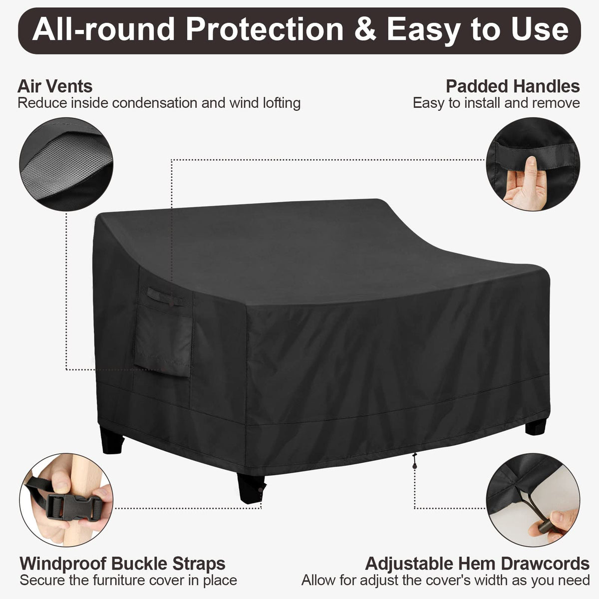 PureFit 500D oxford fabric provides UV resistance and weather protection.