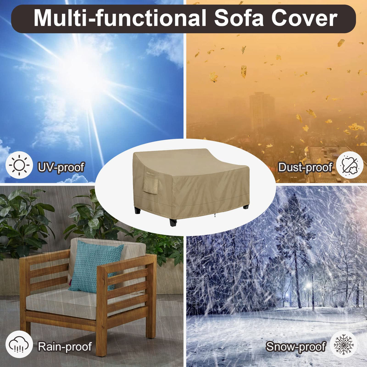 PureFit 60W x 35D x 35H cover shown with wind-fastening straps.
