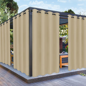 PureFit outdoor curtains beige waterproof 52x95 set of 2 for weatherproof privacy.
