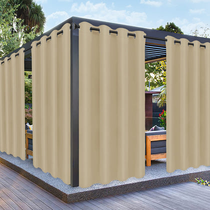 PureFit outdoor curtains beige waterproof 52x95 set of 2 for weatherproof privacy.