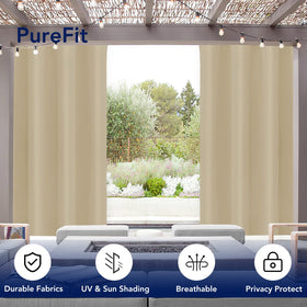 PureFit outdoor curtains block UV rays for a softer, more comfortable patio ambiance.