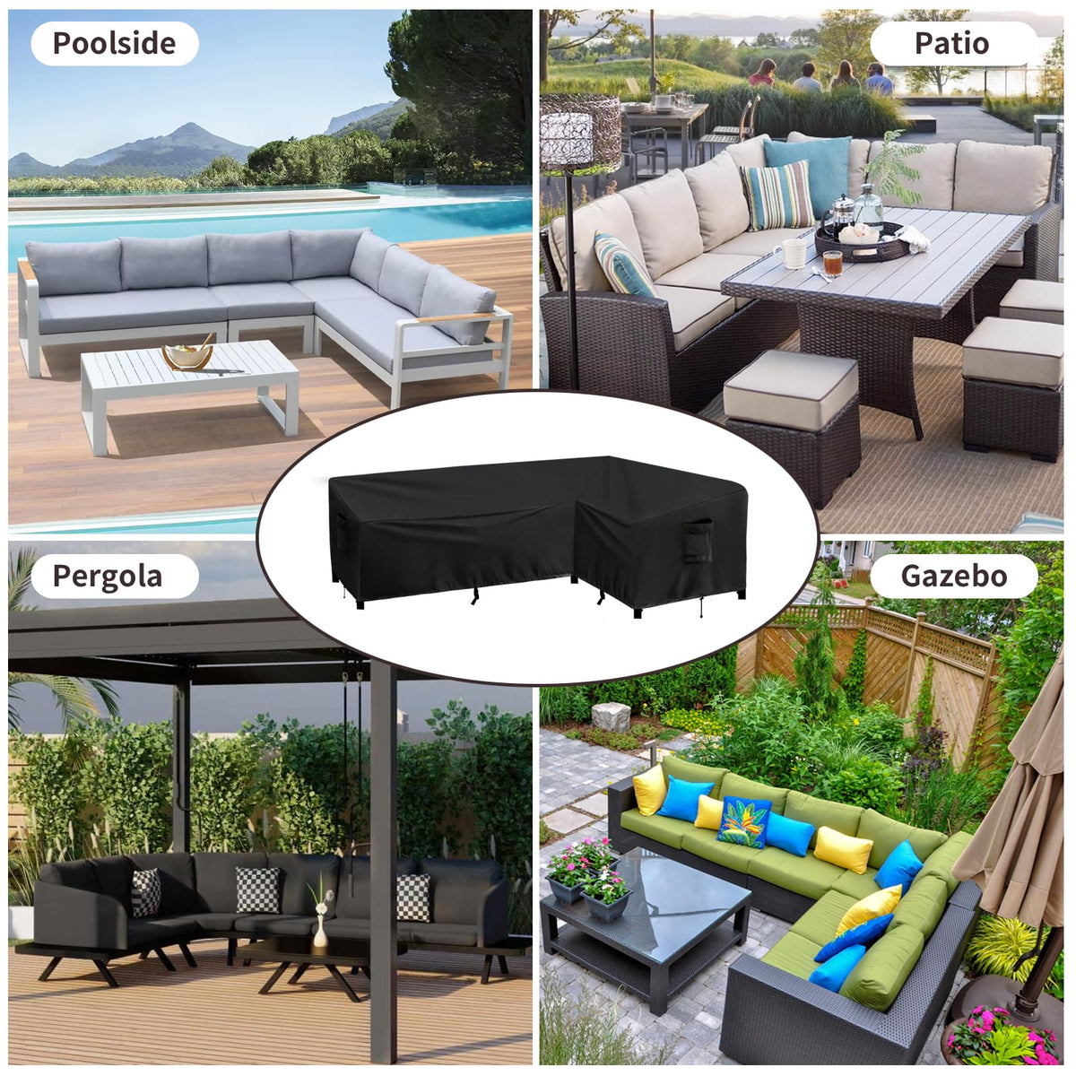 PureFit Outdoor Sectional Sofa Cover includes storage bag for tidy stowaway protection.