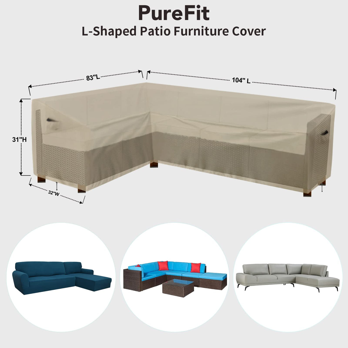 PureFit waterproof Oxford fabric cover protects furniture across seasons.