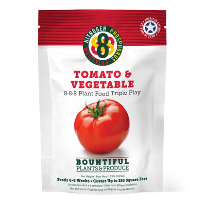 Purely Organic Tomato & Vegetable Plant Food 8-8-8 bottle pour for easy garden application