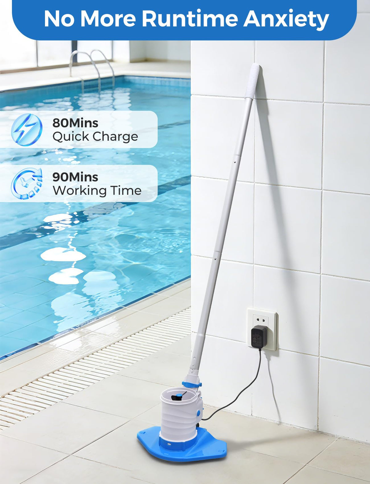 PureSwirlz 71.7 inch pole extends reach to pool edges.
