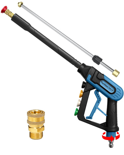Purilitzs 5000 PSI gun with brass fittings for durable car cleaning and outdoor tasks