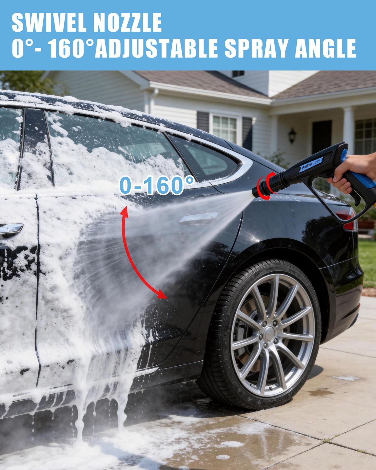 Purilitzs adjustable nozzle 0-160 degrees for versatile cleaning