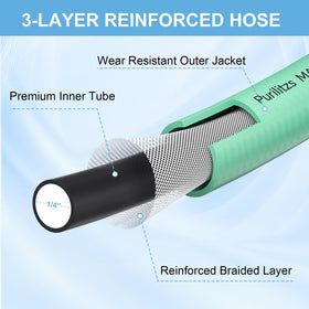 Purilitzs mint-green hose offers flexible performance for outdoor cleaning.