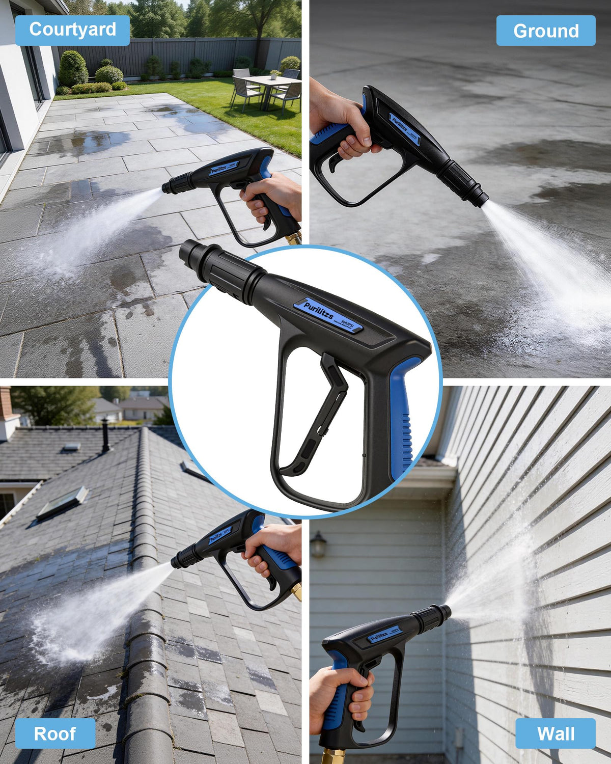 Purilitzs patio cleaning tool for outdoor surfaces