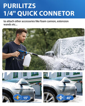 Purilitzs M22 inlet compatibility ensures fit with popular pressure washers.