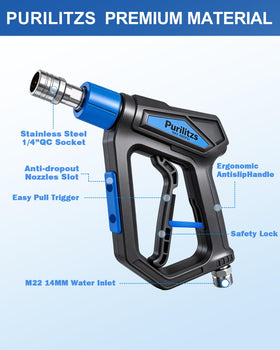 Purilitzs 1/4-inch quick connect for foam cannon improves attachment speed.