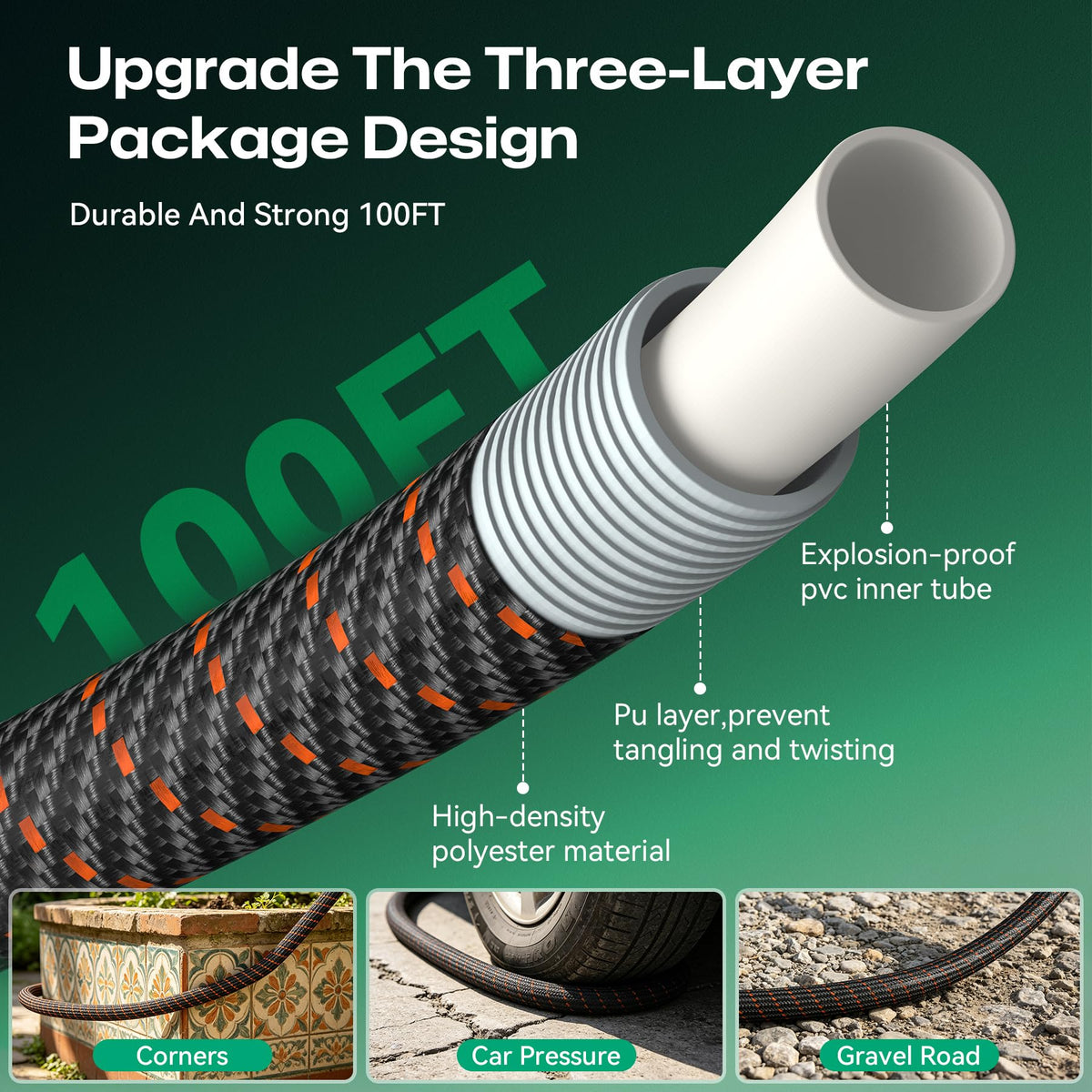 Puritron 100ft hose highlighting nylon braid outer shell for durability