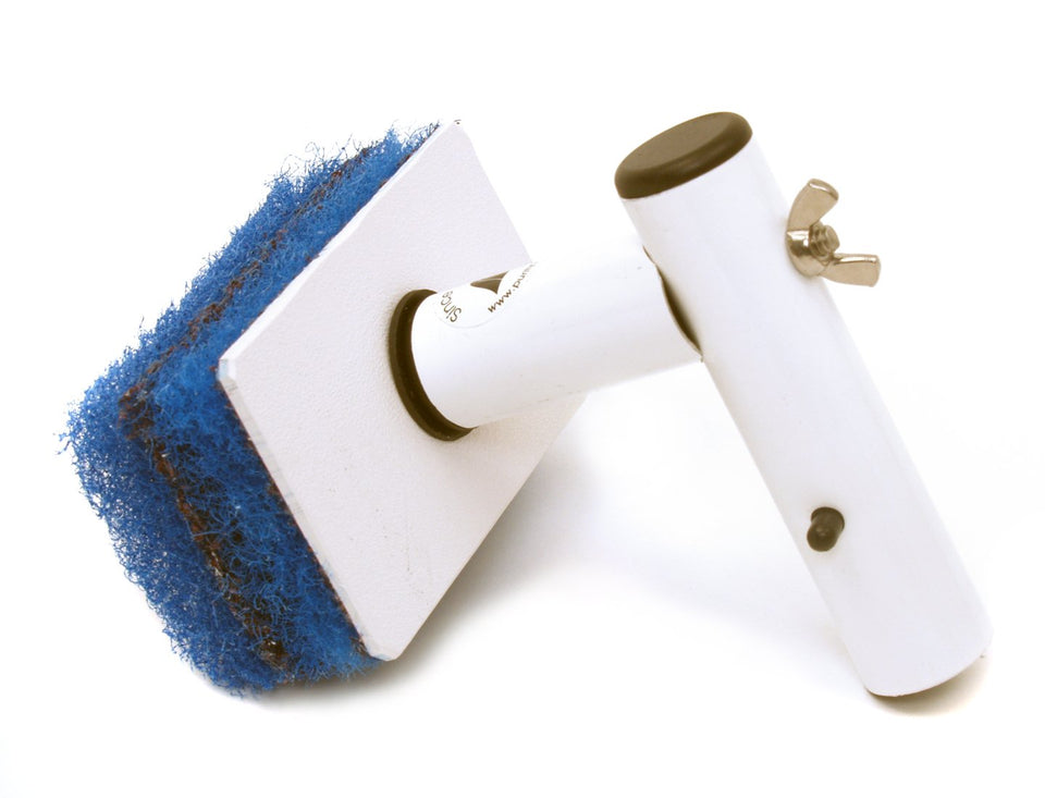 Purity Pool TSQC tile scrubber angled reach under edge for thorough tile cleaning
