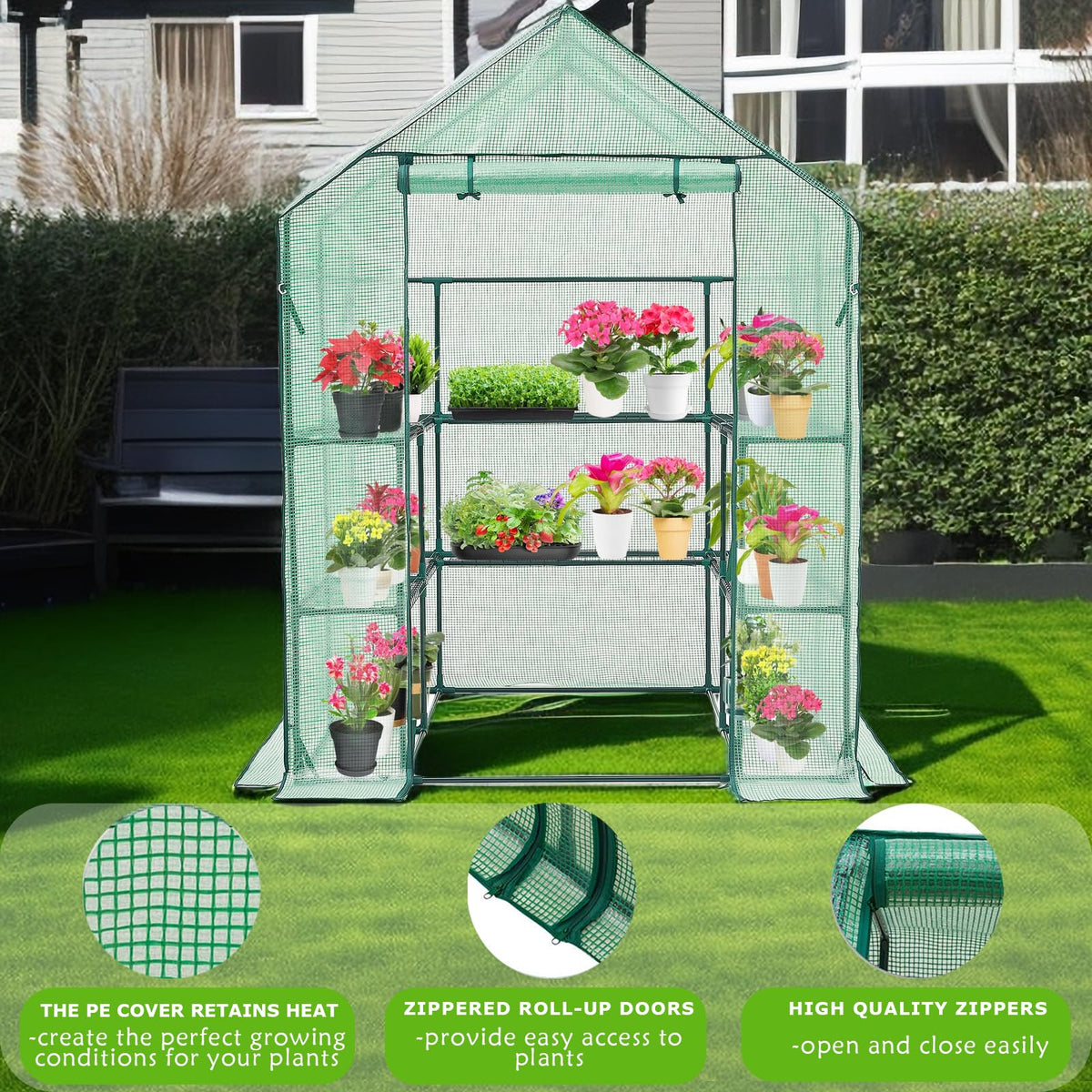 Purlyu Walk-in Greenhouse dimensions for planning layout and space.