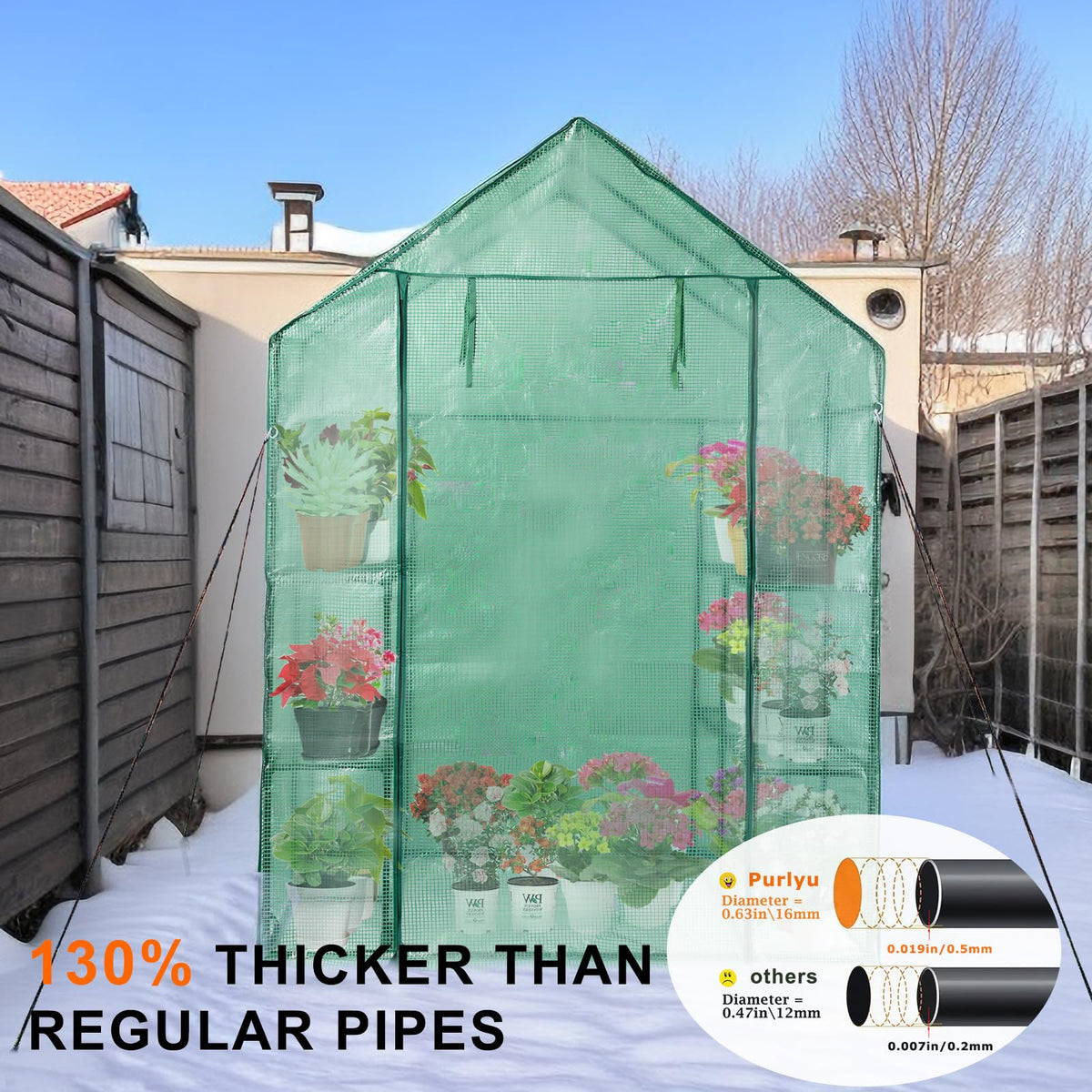 Purlyu Walk-in Greenhouse heavy‑duty steel frame designed for durability.