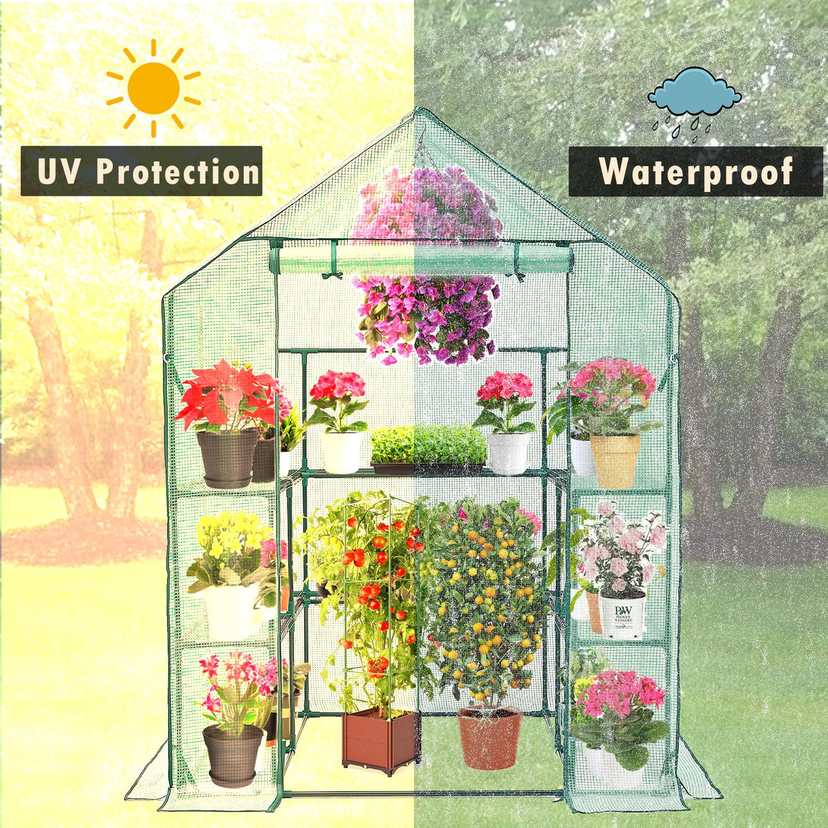 Purlyu Walk-in Greenhouse with mesh ventilation to improve airflow.