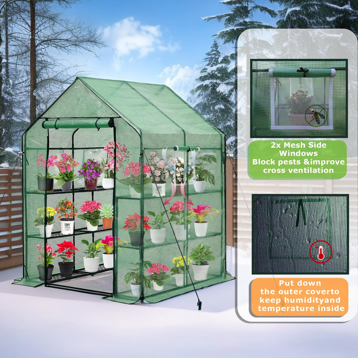 Purlyu Walk-in Greenhouse with a zipper door for easy access.
