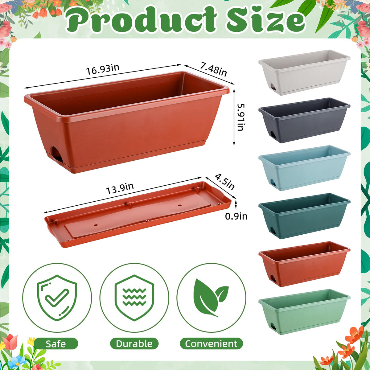 Purpeak rectangular planters with saucers for drip-free indoor gardening