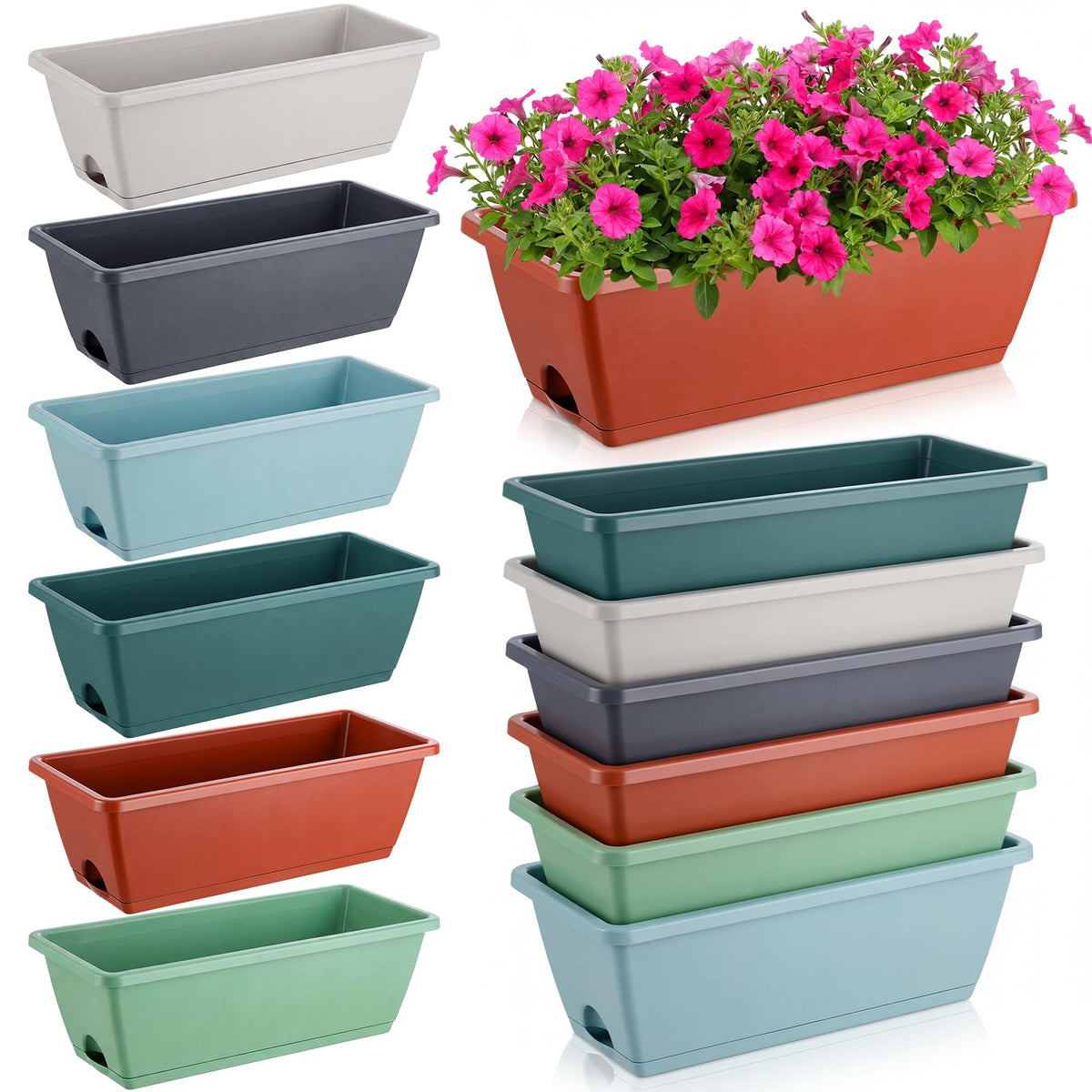 Purpeak window planter boxes 12-pack on sill for neat balcony greenery