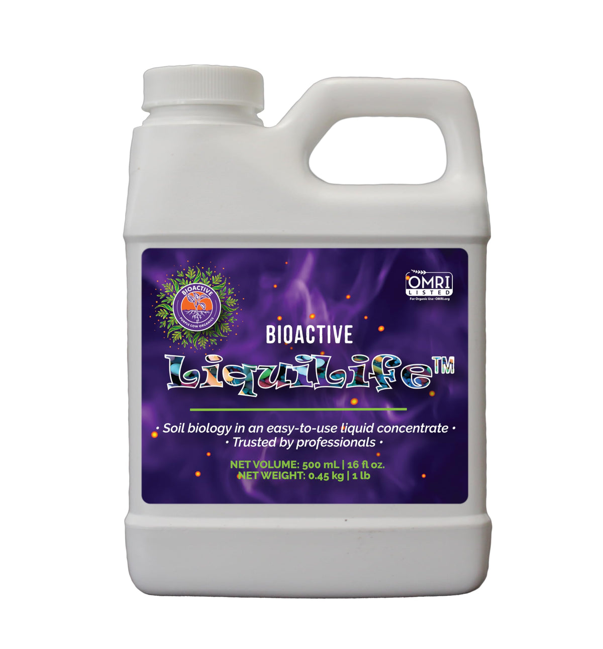 Purple Cow Organics Liquid Supercharger nourishes soil health with fulvic and humic acids.