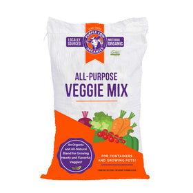Purple Cow Organics Veggie Mix in a container for easy balcony gardening