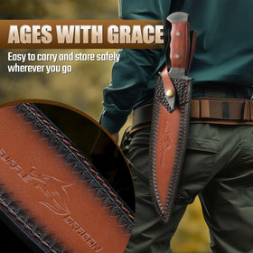 Purple Dragon Bowie Knife bushcraft-ready edge for campsite tasks and shelter-building.