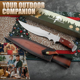 Purple Dragon Bowie Knife ergonomic design enhances control during tough outdoor work.