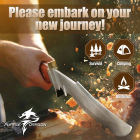 Purple Dragon Bowie Knife leather sheath protects the blade during transport.