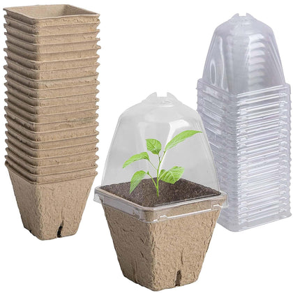 Purple Star 1N biodegradable nursery pots with humidity dome for seed starting and observation.