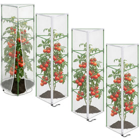 PURPLE STAR 1N four-pack garden netting shown protecting tomato cages while allowing airflow.