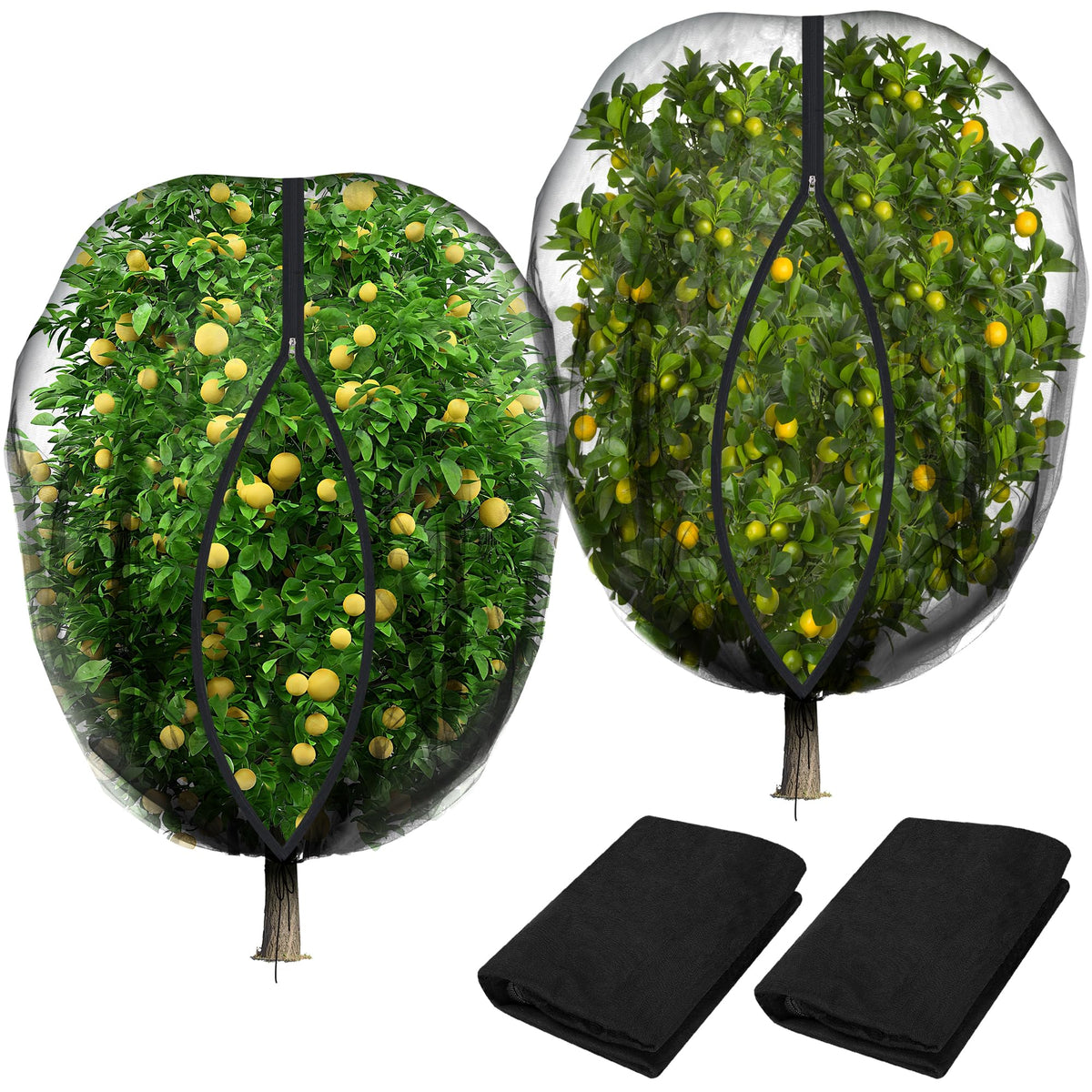 Purple Star 1N fruit tree netting with zipper covers large trees while allowing airflow.