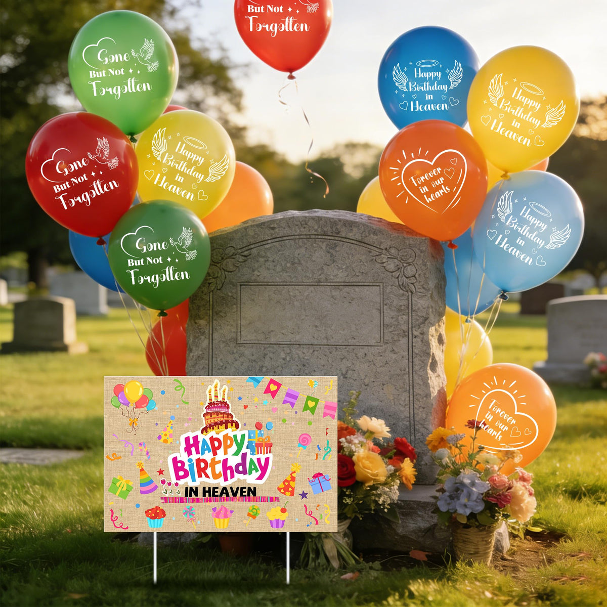 Purple Star 1N cemetery balloon set with included ground poles.