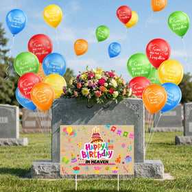 Purple Star 1N yard sign displaying Happy Birthday in Heaven for outdoor memorial decor.