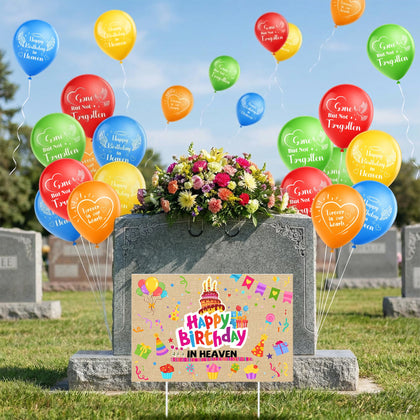 Purple Star 1N yard sign displaying Happy Birthday in Heaven for outdoor memorial decor.