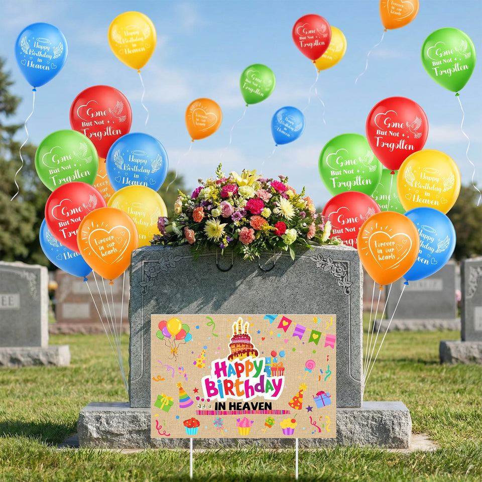 Purple Star 1N yard sign displaying Happy Birthday in Heaven for outdoor memorial decor.