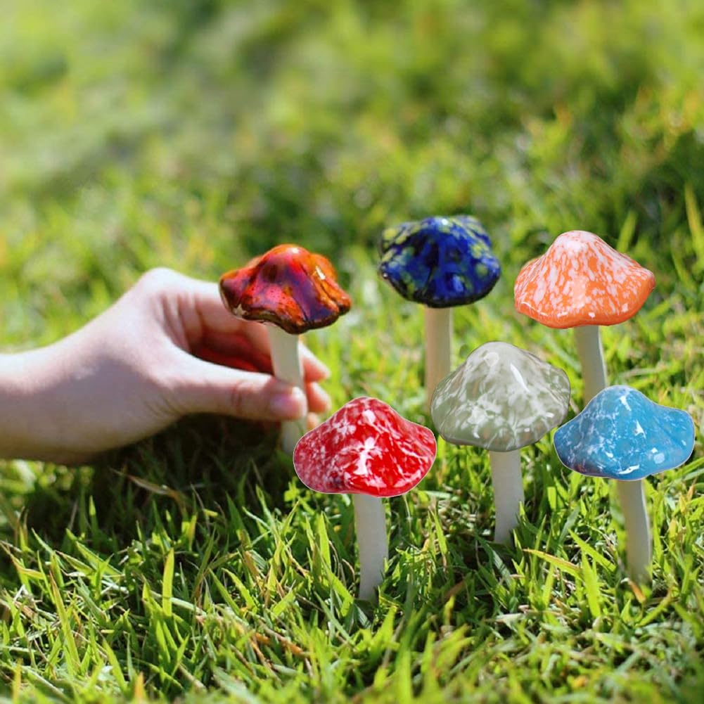 Purple Star handmade ceramic mushrooms add natural fairy garden charm