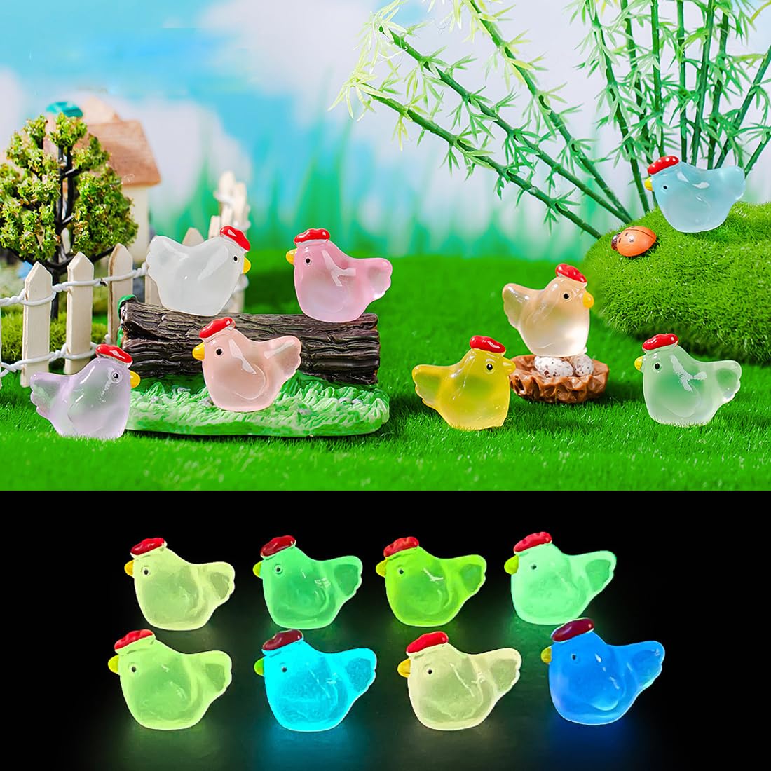 Purple Star mini chickens offer playful accents for mini gardens.